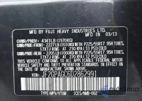 2013 Subaru Xv Crosstrek 2.0I Limited z USA, uszkodzony, nr VIN JF2GPAGC6D2862991